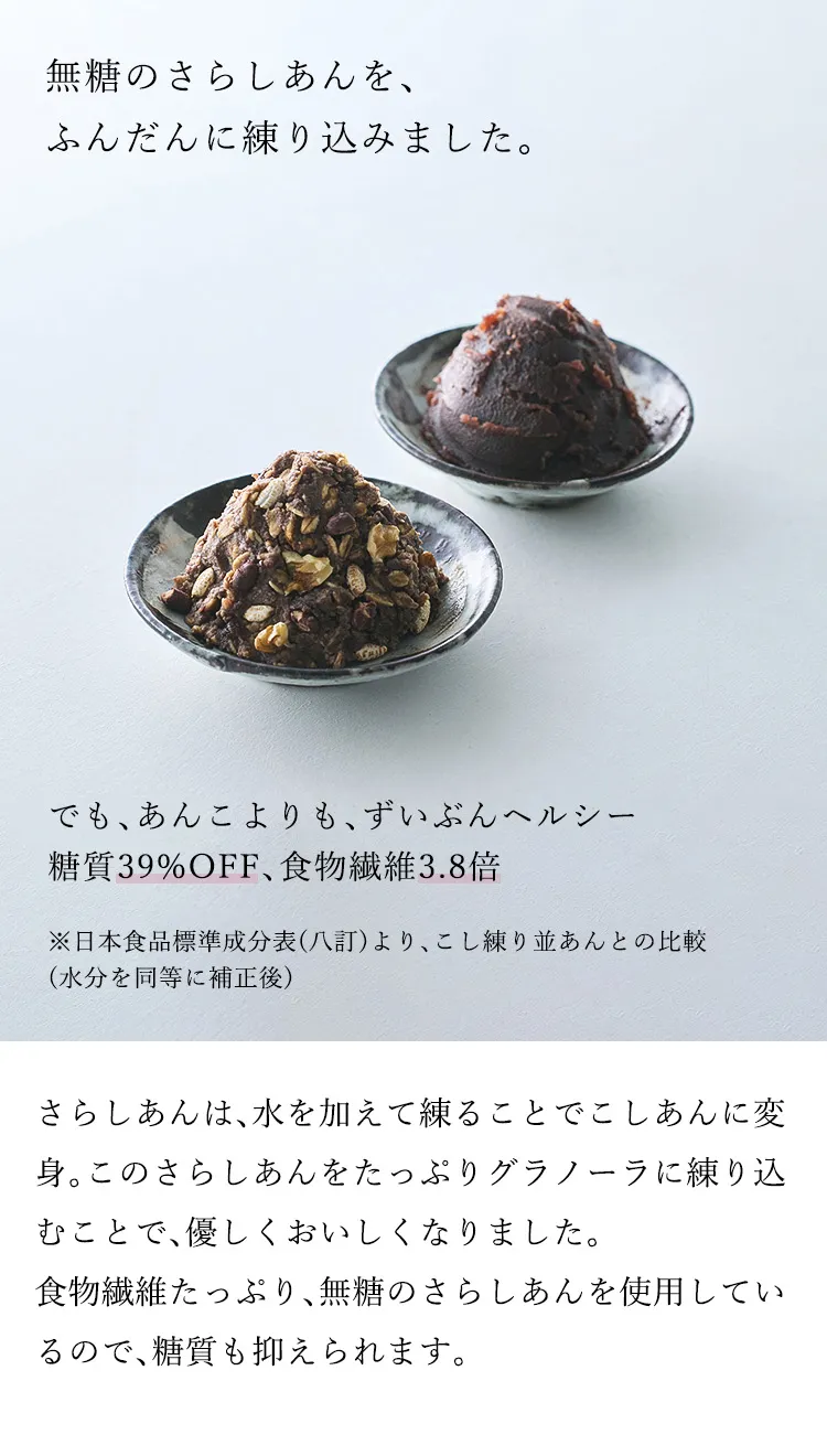 無糖のさらしあんをふんだんに練り込んだヘルシー素材