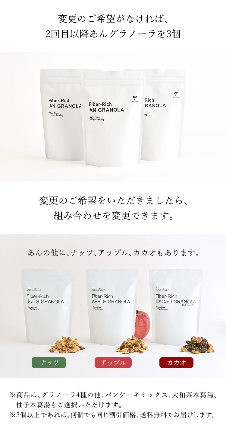 2回目以降、ナッツやカカオなど商品の組み合わせ変更が可能