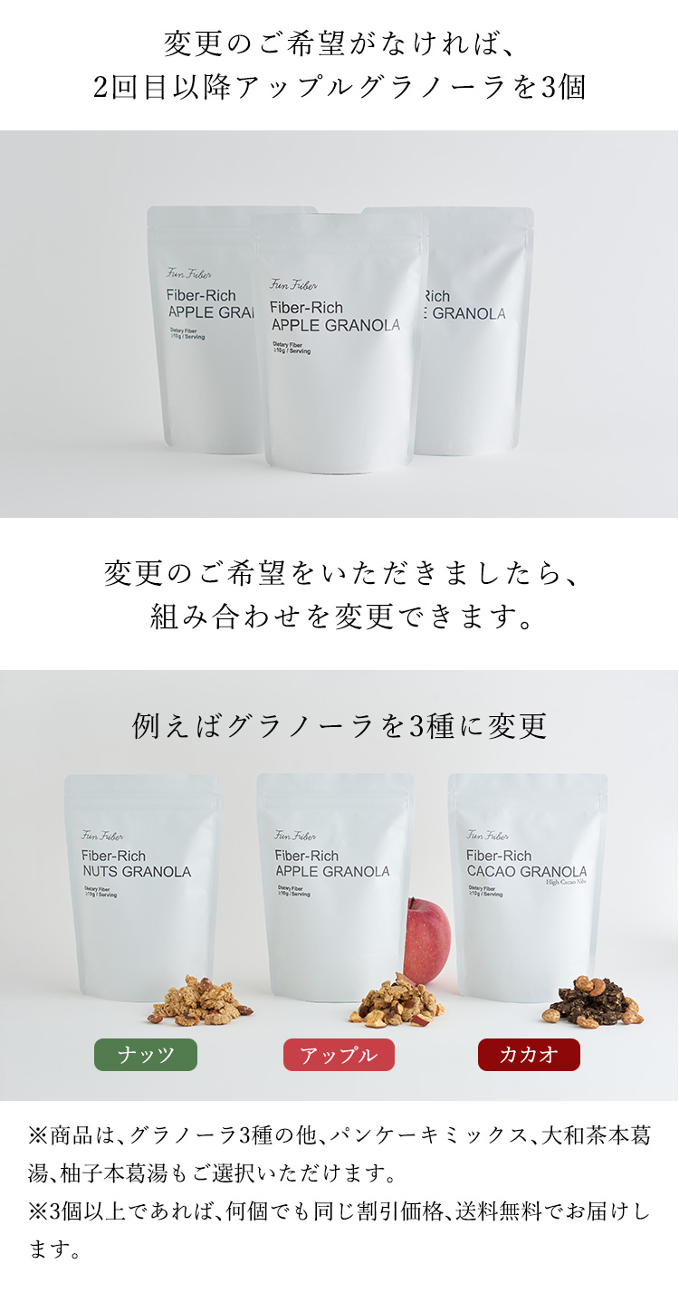 変更のご希望がなければ、2回目以降アップルグラノーラを3個