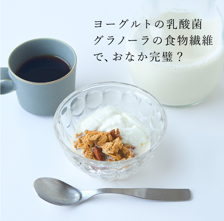 ヨーグルトの乳酸菌　グラノーラの食物繊維で、おなか完璧？